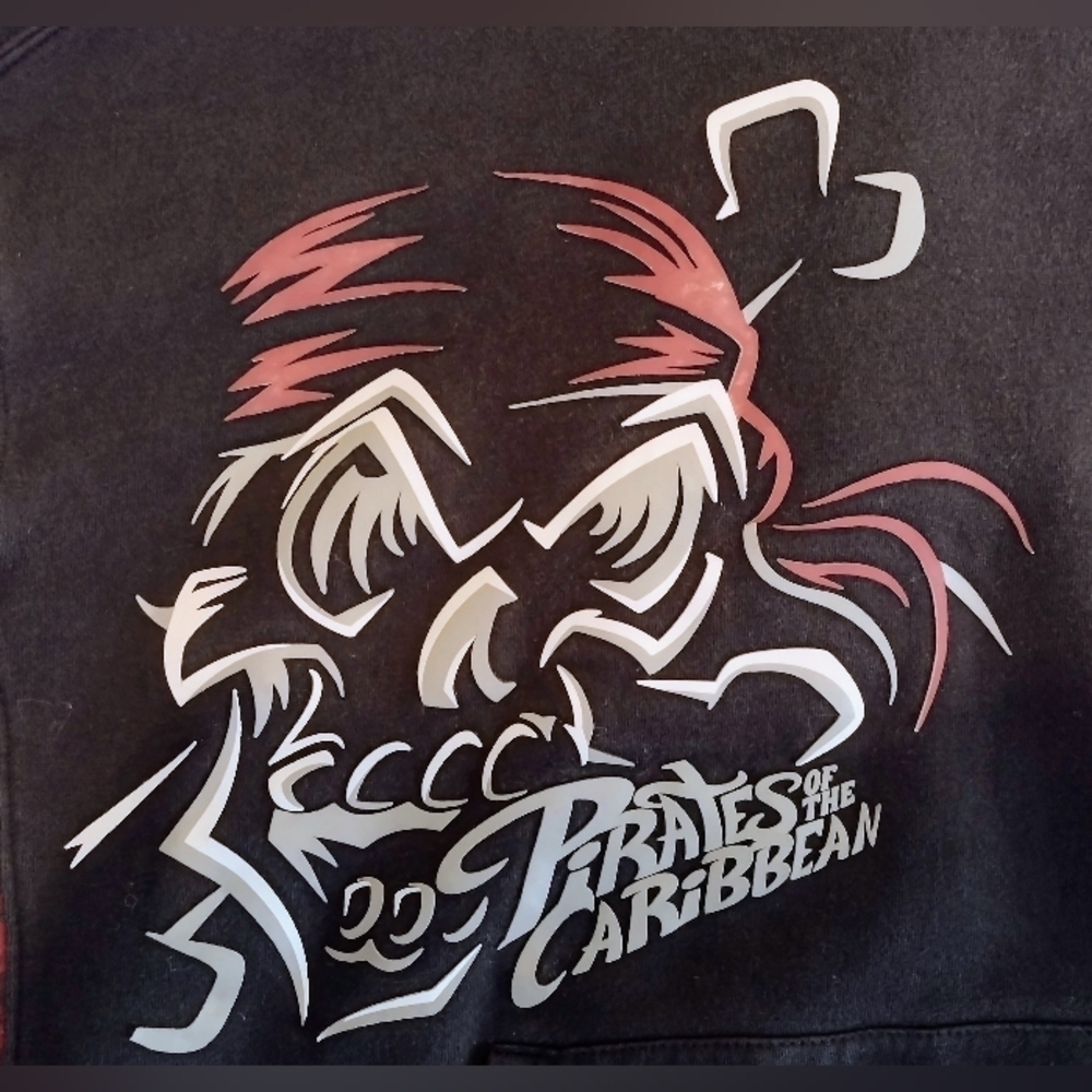 Pirates of the  Caribbean Large Hoodie Sweatshirt (Raised Graphic) Vintage